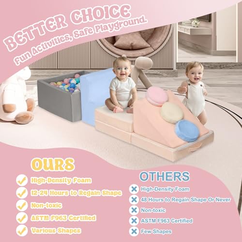Image of CAMELUS Climbing Toys for 1 Year Old, Baby Foam Climbing Blocks with Large Ball Pit for Toddlers, 7-Piece Soft Play Set, Indoor Climber Crawl Activity Play, Birthday (Balls not Included)