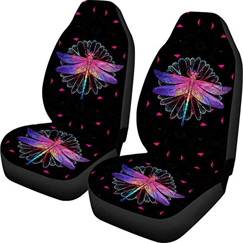 HUGS IDEA Car Seat Covers Full Set of 2 Packs Front Seats Protectors with Dragonfly Printed Flexible Stretchy Car Interior Accessories Universal Fit SUV Sedan Vans Trucks