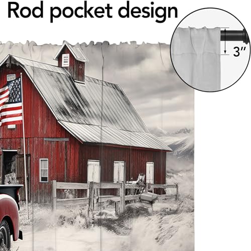 Zyqengimga Antique Truck Curtain Valances Window Treatments Vintage Wooden Red Barn American Old Car Rustic Farmhouse Rod Pocket Window Valance For Living Room Bathroom Bedroom Kitchen 54 X 18 Inch thumb #1