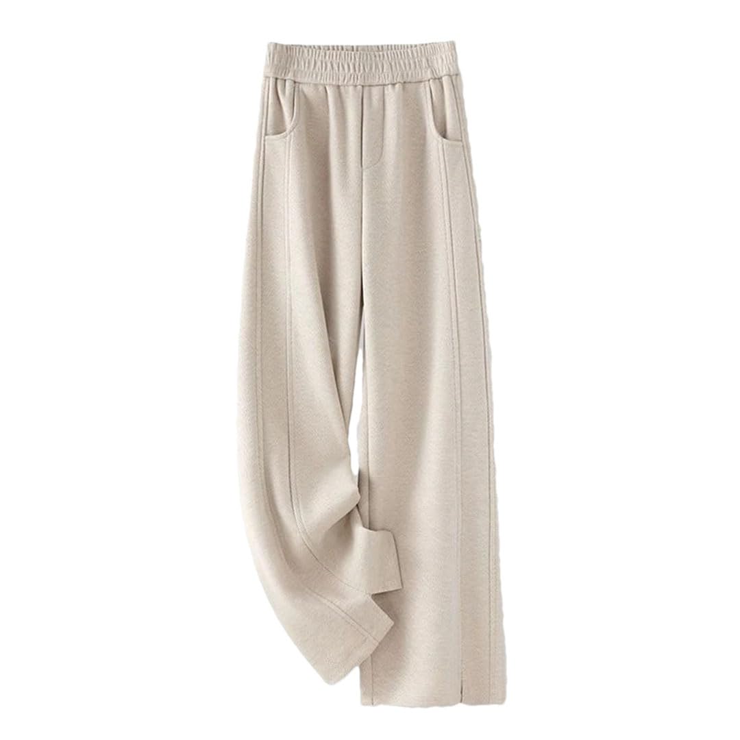 Womens Wool Pants Winter Merino Wool Wide Leg Pants Thick Soft Striped Casual Style Cashmere Trousers