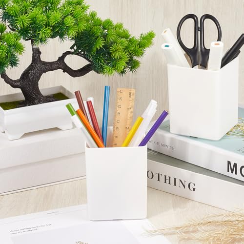 Image of CRASPIRE White Pen Holders Plastic Pencil Cups Square Waterproof Cuboid Cosmetic Makeup Brush Small Stationery Container Holder Box Case for Office School Home Desk Makeup Brush Pen Pencil Storage