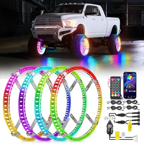 Nilight 4PCS 17.5inch Double Row Wheel Ring Lights Dream Color with APP and Remote Control Neon...
