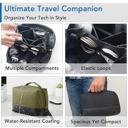 Image of OBLIQUE Siri Tech Pouch Accessories Organizer | Water Resistant Tech Organizer Bag for SD Cards, Hard Drives, Earphones, & Adapters | Premium Faux Leather, Comfortable Hand Carry Strap, Unisex