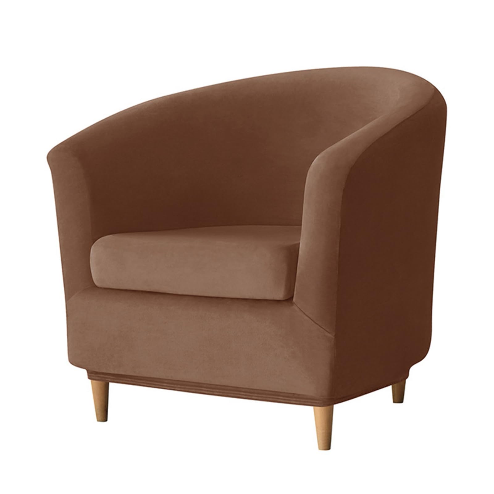 WYLEBER 2 Piece Club Chair Covers,Stretch Soft Velvet Tub Chair Slipcovers with Seat Cushion Cover,for Club Bar Living Room Office Reception(Dark Brown)