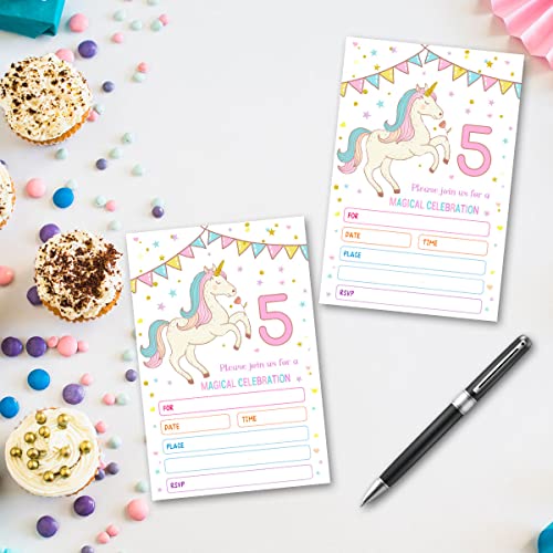 Qupt Unicorn Birthday Party Invitation Cards, 5Th Birthday Party Invitations Cards, Fill In The Blank Birthday Party Invites - 20 Cards With 20 Envelopes (Ma) #TOP3
