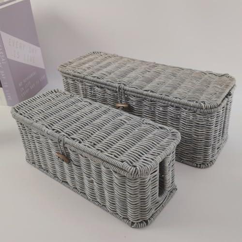 Boîtier de rangement pour fil électrique boîte cache-prise imitation rotin tressé