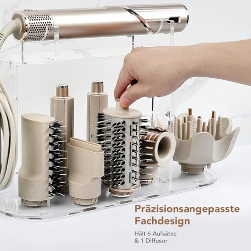 TOSAGE Acryl Organizer für Shark FlexStyle Luftstyler, 7 Fächer für Aufsätze & Diffusor, platzsparender Aufbewahrungshalter für Bad & Zuhause, mit einfacher Montage, Transparent