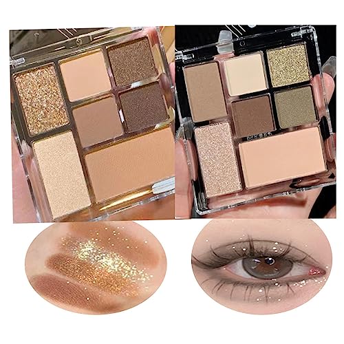 2Pcs 14 Colors Dark Brown Nude Korean Eyeshadow Makeup Palettes Matte,Neutral Natural Highly Pigmented Waterproof Eye Shadow Palette For Blue Brown Eyes,Korean Travel Small Eyeshadow Palette Products #TOP19