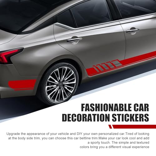 Image of 2PCS Car Side Body Decals, 4.52 inch x 88.58 inch Car Side Skirt Long Stripes Decals, Waterproof Personalized Stripe Stickers, Auto Stickers Accessories, Creative Door Decoration Stripe (Red)
