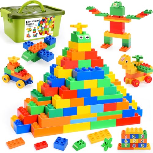 iKidiki Bloques Construccion Niños, Juguetes Niños 2 3 4 5 6 Años Juego de Bloques de Construcción Grandes Duplo 2 3 4 Años Caja de Piedra