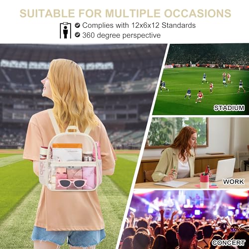 Image of Oraben Clear Backpack Stadium Approved, Celar Bag 12 x 6 x 11 in, Small Transparent Backpack for Concerts, Sports Events, Festivals, Travel, Waterproof, Adjustable Straps