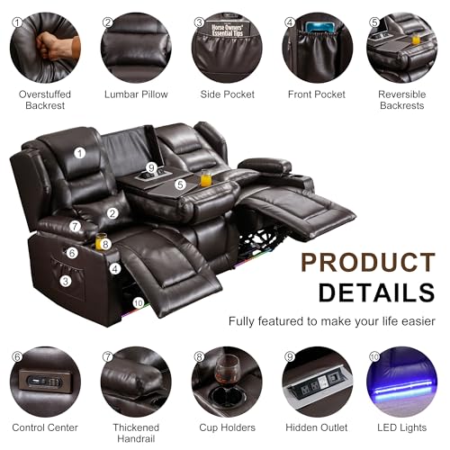 Image of DRMBOOK RV Power Loveseat Recliner Sofa, Faux Leather 3-Seater Wall Hugger Reclining Sofa, Home Theater Seating Chairs with Cup Holder, 3 Person Couch RV Furniture for Living Room, Brown