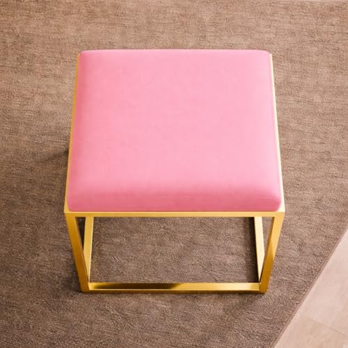Image of Square Metal Ottoman /Sitting Stool /Living Room Furniture /Office, Velvet Footstool /Footrest Pouffes Home Decor (Set of 2 Pink) - 30.48 Cm, 38 Cm