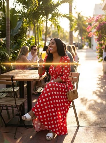 Image of Yajedo Womens Casual Summer Maxi Dress Plus Size Sexy Wrap V Neck 3 /4 Sleeve Sundress with Pockets