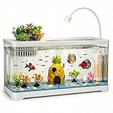 AXINCANAAN 5 Gallon Fish Tank Aquarium Starter Kit with Filter and Light, All in One Small Fish Tank for Betta, Kids & Desktop Use, Self Cleaning Nano Aquarium with Lid(Large White)