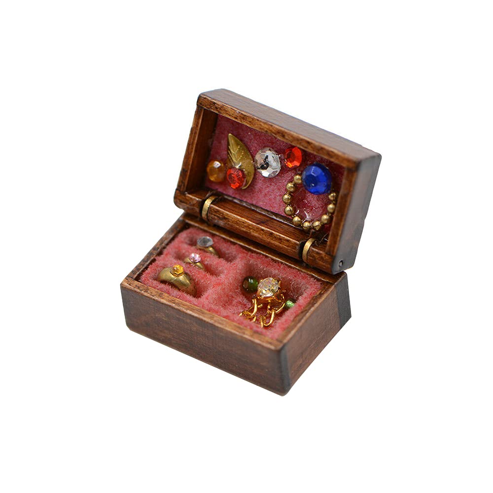 Acxico 1Pcs 1:12 Mini Miniature Wooden Jewelry Box Bedroom Accessories Mini Decor