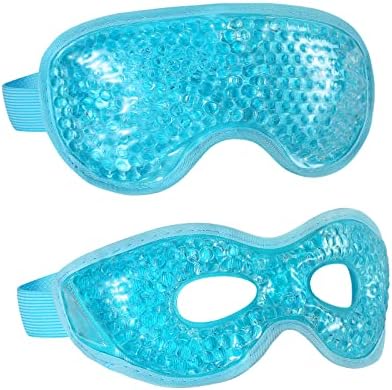 2PCS Gel Eye Mask Reusable Hot Cold Therapy Gel Bead Eye Mask for Puffiness /Dark Circles/Eye Bags /Dry Eyes/Headaches/Migraines/Stress Relief, Cooling Eye Mask Hot/Cold Compress Eye Mask (Blue)