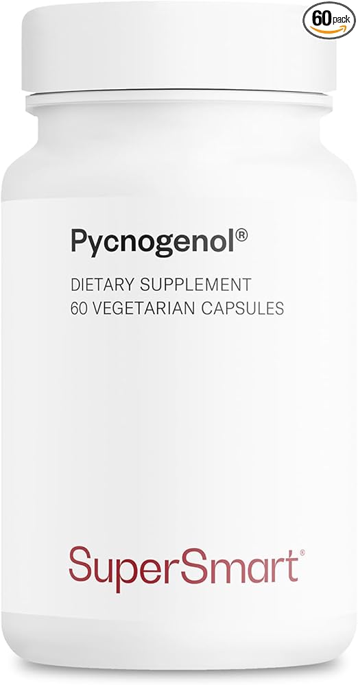 Supersmart Pycnogenol 200mg per Day (Patented & Highly Bioavailable) - French Maritime Pine Bark Extract | Non-GMO & Gluten Free - 60 Vegetarian Capsules