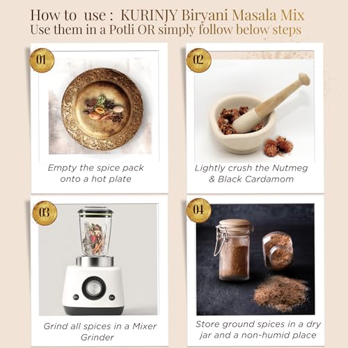 Image of Kurinjy Biryani Masala- Whole Spices Mix | Cardamom Cinnamon Clove Peppercorn Kali Elaichi Jaifal Mace Star Anise | Pure Natural Essential Oil filled Kerala Spices | for Flavourful food, 55g x 1pack