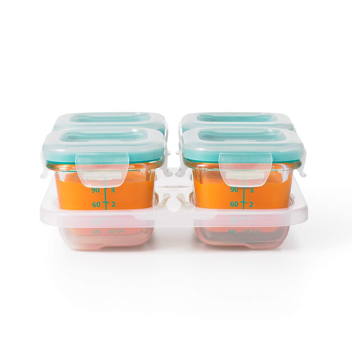 OXO Tot Glass Baby Blocks Food Storage Containers, Teal, 4 oz : Baby