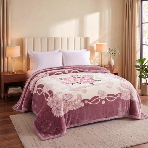 Image of BSB HOME 280 GSM Mink Blanket, Premium Soft Warm Cozy Plush Blanket for Double Bed, Ultra Soft Comfortable Winter Bedding, Elegant Printed Blanket, 90 x 100 Inches (229 x 254 cm) - Mauve