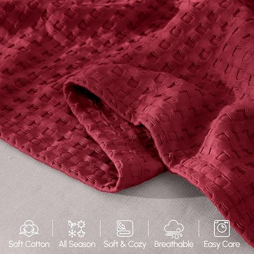 Image of Elegant Comfort Premium 100% Cotton Waffle Blanket - Lightweight Breathable Waffle Weave Bed Blanket - Soft and Warm All Season Blanket for Couch, Sofa and Bed, TwinXL Size 68x90 Inches, Burgundy
