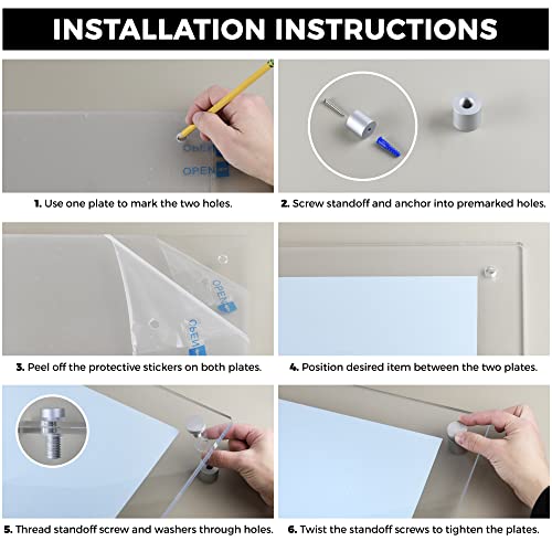 Sturdy & Elegant 24” X 36” Acrylic Floating Picture Frame, Frameless Picture Frame, Standoff Picture Frame, Wall Mount Floating Sign Holder, Office Business Document Holder, With All Hardware Included, Card Inserts Not Included #TOP1