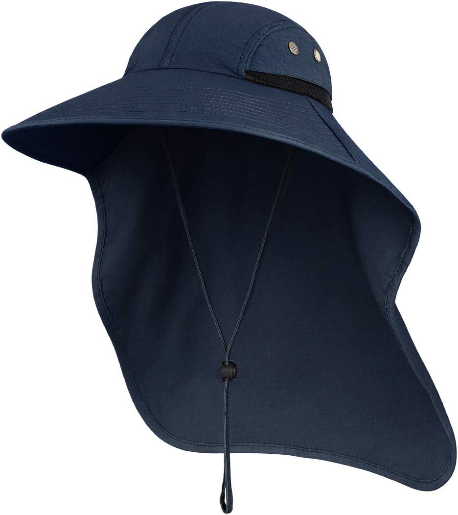 Outdoor Sun Hat for Men/Women with UV Protection Safari Cap Wide Brim Fishing Hat with Neck Flap, for Dad (Navy Blue)