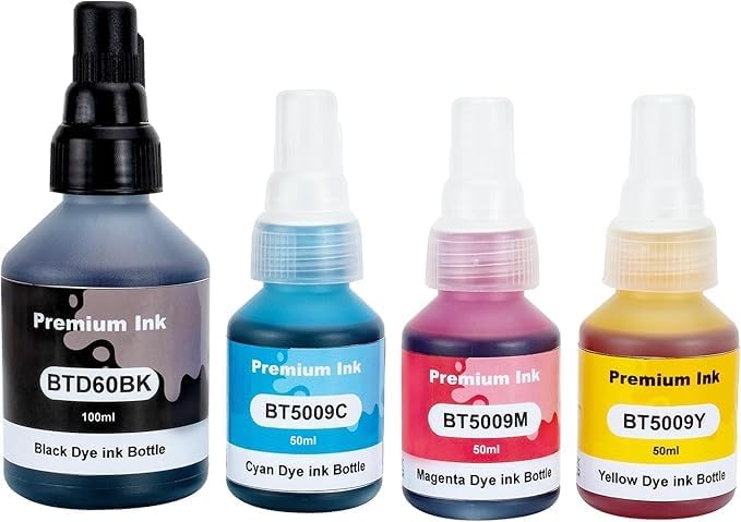 ink BTD60 BT5000 for Brother Pack of 4 Black Cyan Magenta Yellow Compatible with DCP-T300 T310W T510W T710W MFC-T810W T910DW T4500DW HL-T4000DW