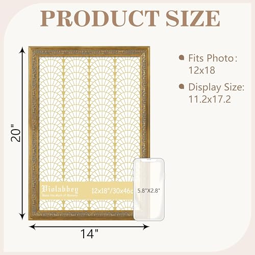 Image of VIOLABBEY 12x18 Frame Gold, Vintage Poster Photo Frames Ornate without Mat for Wall Hanging