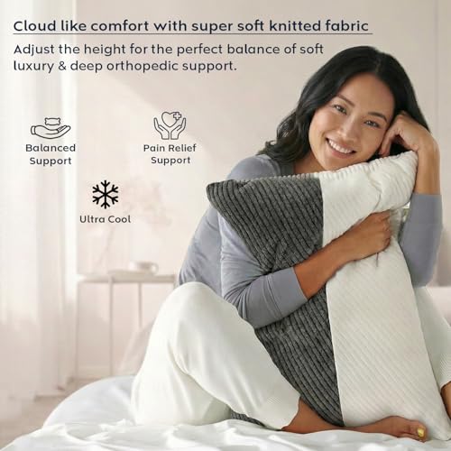 Image of AYKA Adjustable Microfiber Sleeping Pillow | Height Adjustable Zip Pillow with Extra Fiber Fill | Soft & Fluffy Comfort | Hypoallergenic, Breathable & Washable |17x27 Inch | White & Grey | Set of 2
