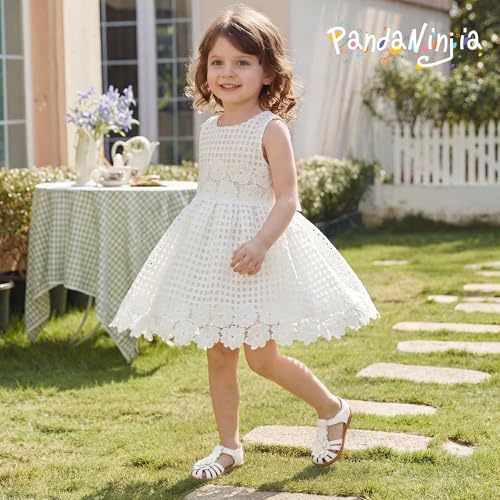 PANDANINJIA Toddler Sandals Girls Closed Toe Flat Sandals Little Kids T-Strap Summer Dress Shoes Party Wedding White Flower Girl Shoes(White Pu 9 M US Toddler) by PANDANINJIA - Used condition - Image 2