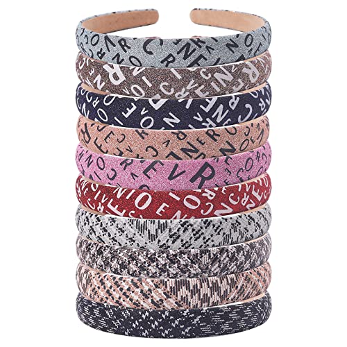 Santoddle 10Pcs Glitter Headbands for Women Girls, Luxury Sparkly Alphabet Hairbands 1.5cm Non-slip Head Bands Fashion Elegant Headwear for Women