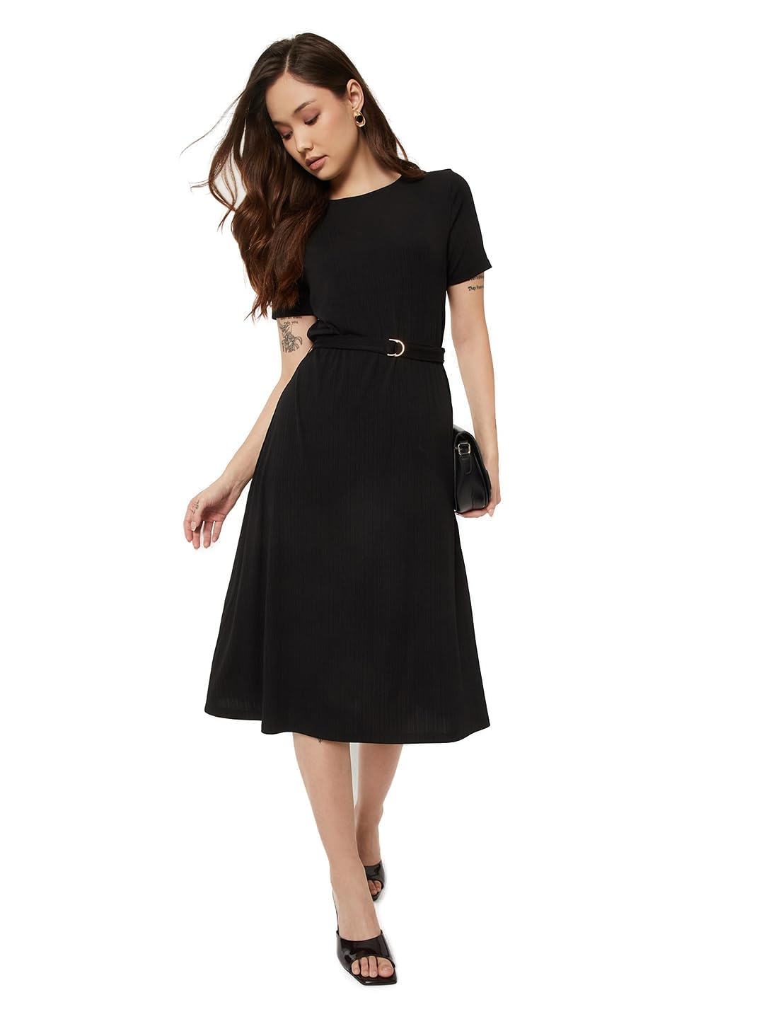 max Women Textured A-line Belted Dress (Black_L)-picture-24