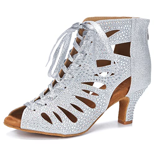 LuiXiu Ballroom Dance Shoes LX04 2.5" Silver Lace-Up