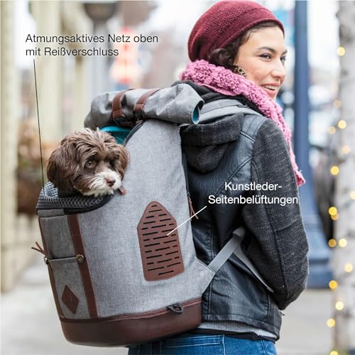 Kurgo Rucksack, Mit speziellem Hundefach, Atmungsaktives Netz und Wasserfester Boden, Für Haustiere bis 11 kg, Grau