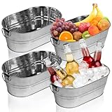 4 Pcs Galvanized Tub Ice Buckets 3 Gallon Metal Champagne Drink Bucket with Handles Large Beverage Tubs Wine Beer Storage Cooler Ice Buckets for Parties Mimosa Bar Supplies Cocktail Bar