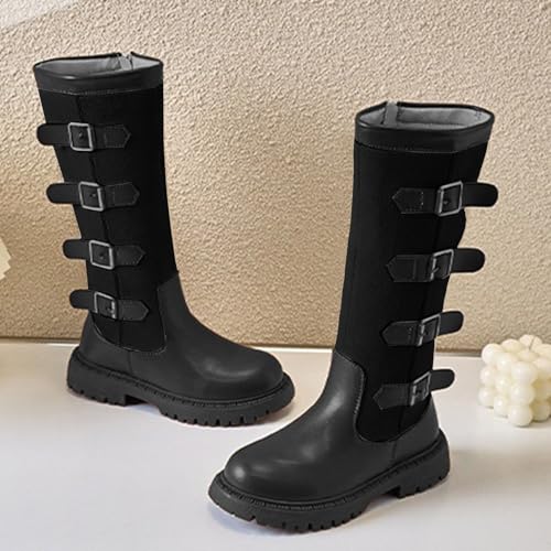 IWIHMIV Toddler Girls Riding Boots Round Toe Mid Calf Leather Boots with Side Zipper Soft Sole Non Slip Riding Shoes2