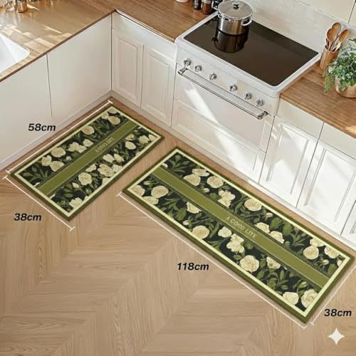 Image of Yagzon Rectangular Kitchen Mats for Floor 2 Piece Set Kitchen Rugs and Mats Non Skid Comfort Kitchen Standing Mat for Bedroom Laundry Room (Color 3)