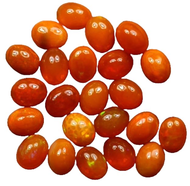 Lot de 5 cabochons d'opale éthiopienne orange de qualité AAA, 5 cabochons ovales d'opale éthiopienne naturelle pour la fabrication de bijoux - 8 x 10 mm, 8x10 mm, Gemme