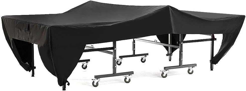 屋外用防水・防塵卓球台カバー、ブラック 280×153×73cm、190Tシルバーコーティングポリエステルタフタ製カバー（ロッキングストラップ付き）—パティオや中庭のテーブル用