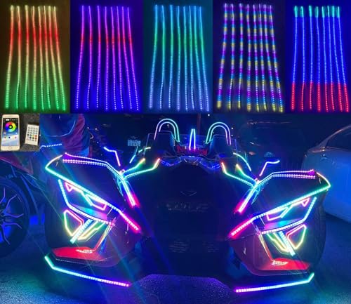8PCS 2FT 60cm 24' Dream Color Chasing Light Strips Illuminated LED Strobe Flash Breathing Lights for Polaris Slingshot Ryker Cam-X3 Hood Rear Grill Lighting Strip Bluetooth + Remote Control
