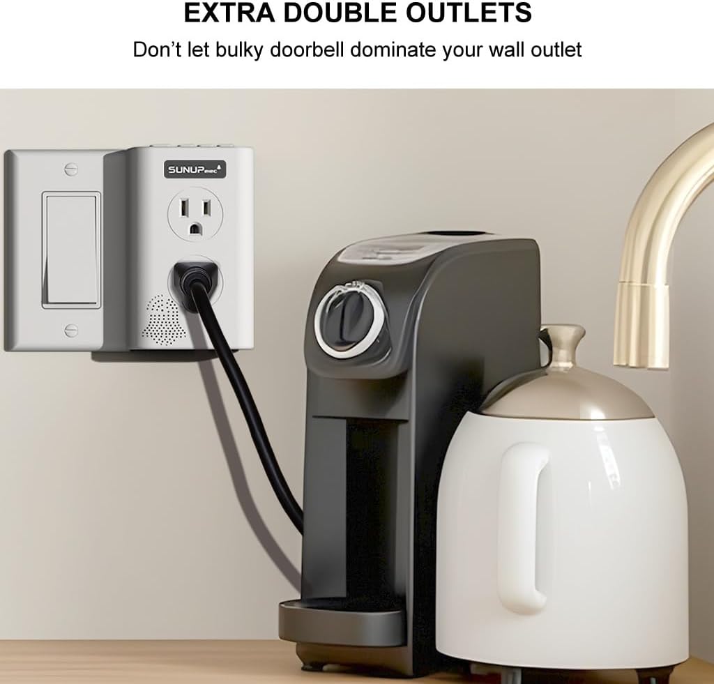 Wireless Doorbell,Door Bell Chime Kit with Extra Outlets & Nightlight,1400Ft Range,Doorbell Signal Extender,IP65 Waterproof,Do Not Disturb Mode,LED Flash(White,2 Button & 2 Receiver)