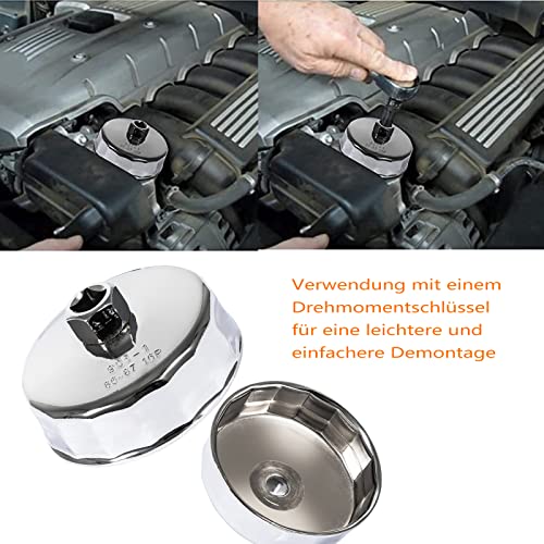 CTcar 86mm-Ölfilterschlüssel für BMW Volvo zum Entfernen der 86mm-16Rillen-Ölfiltergehäusekappen im Kartuschenstil (Silberstahl)