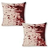 JOJOART Dry Blood Splatter Linen Pillow Covers 18x18In Set of 2 Horror Red Halloween ThrowPillow Covers Decorative Square Pillowcase Protector Cushion Case for Sofa Couch Bed Pillow Pillowcases