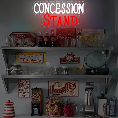 Image of Concession Stand Neon Sign for Wall Decor Baseball Birthday Party Neon Sign Dimmable Concession Stand Sign for Party Favors Baseball Birthday Party