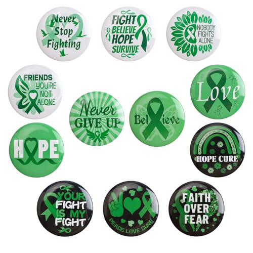 WANDIC Spille verdi con nastro verde, 12 spille per sensibilizzazione sulla salute mentale, spille per il cancro al fegato, per raccolta fondi pubblica di beneficenza, Ferro WANDIC Spille verdi con nastro verde, 12 spille per sensibilizzazione sulla salute mentale, spille per il cancro al fegato, per raccolta fondi pubblica di beneficenza, Ferro