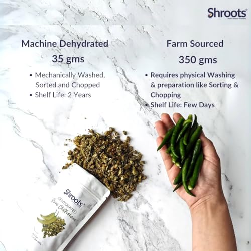 Image of SHROOTS Dehydrated Green Chilli | 100% Natural Dried Green Chilies | Perfect for Cooking, Seasoning and Spice Mixes | (2, 35 Gram, Pack Of 2)