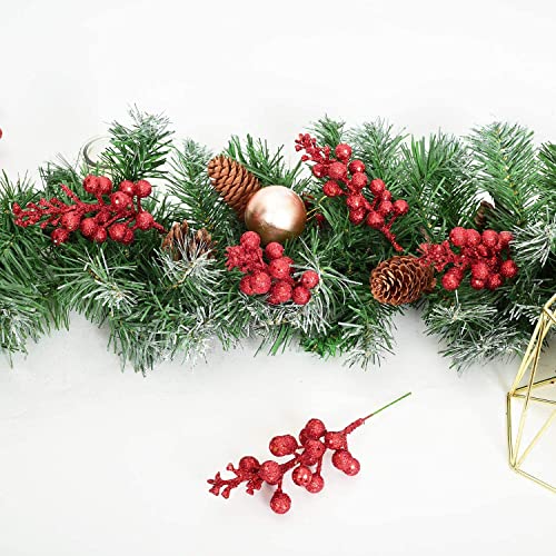 Image of Ulalaza 9pcs 7.8Inch Christmas Glitter Berries Stems Artificial Christmas Picks for Christmas Tree Ornaments, DIY Xmas Wreath, Crafts, Holiday and Home Decor, Red