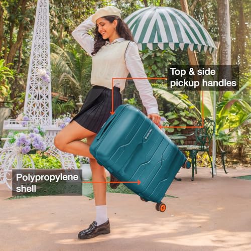 Image of Nasher Miles Paris Hard-Sided Polypropylene Luggage Set of 2 | 55cm & 65cm | 8 Wheels Small & Medium Trolley Bag for Travel | Suitcase (Dark Green)